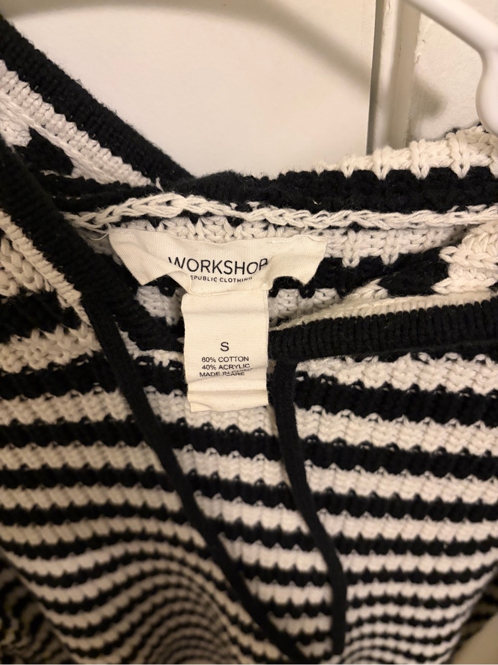 Workshop Republic Clothing Black & White Striped Knit Hoodie - Picture 3 of 3